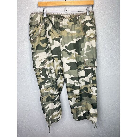 Womens Cato Y2K Camo Capri Pants Lace‎ Trim Tie Bottom Size Large - Picture 1 of 6